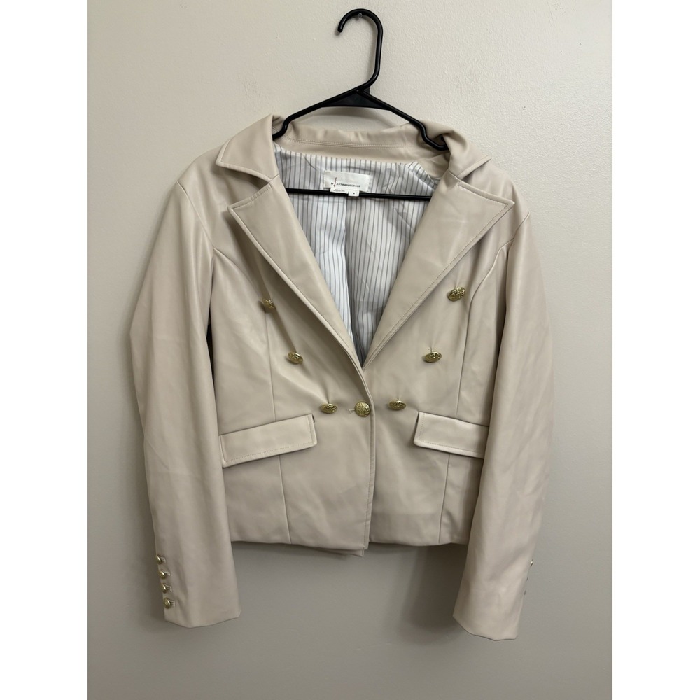 Anthropologie Nico Cream Faux Leather Double Breasted Blazer Jacket Size M